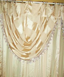 Vintage Chris Madden Tone on Tone Gold Faux Silk Drapes Curtains Plus 