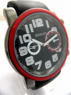 Gents Mens Black Red Henley Sports Watch Silicone Strap Gift H491 