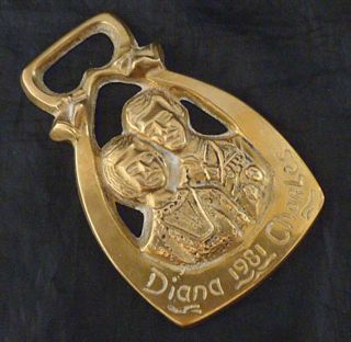 1981 Vintage Prince Charles Lady Diana Brass Bottle Opener Metal 