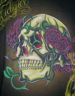 Christian Audigier Los Angeles Skull Roses T Shirt L