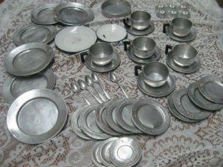 Vintage Large Lot Tin Metal Childrens Play Toy Dishes
