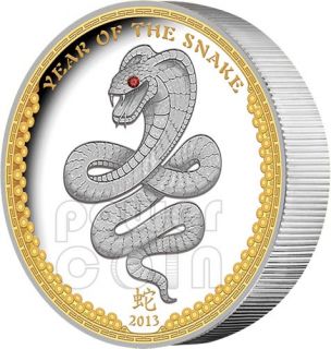 SNAKE HIGH RELIEF Chinese Lunar Year Silver Coin 5$ Palau 2013