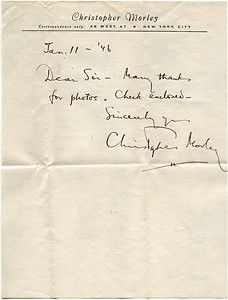 Christopher Morley Letter with Signature 1946