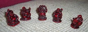 Set of 5 Mini Buddha Figures 5 Different Poses Red Plastic Resin Very 