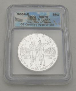 2004 P $1 Lewis and Clark ICG MS70 First Day of Issue