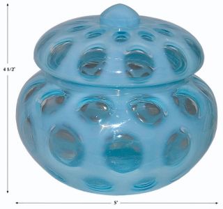 Fenton 91 Blue Opalescent Coin Dot Candy Jar and Lid