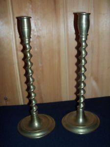 Vintage Asian Brass Candlesticks Spiral Twist 12 Heavy