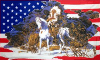   Horse Snow Flag USA Native Chief Outdoor Indoor Banner 3x5