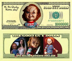Horror Dollars 1000000 Funny Dollar Bill with Chucky Doll Portrait 