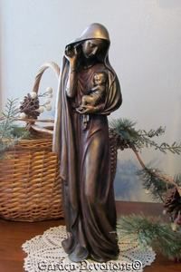   Bronzed Madonna Child Jesus Statue Modern Look Mary Pretty