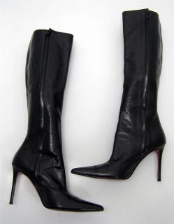CHRISTIAN LOUBOUTIN BLACK LEATHER BOOTS SIZE 37 5 7 5 US HIGH HEEL 