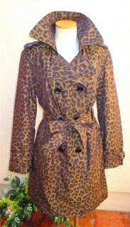 London Fog Womens Leopard Double Breasted Trench Coat Jacket Size 
