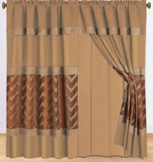   Light Brown Camel Gold Orange Chenille Window Curtain Drape Set