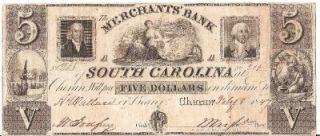 VERY RARE 1847 CHERAW, SOUTH CAROLINA $5.00 banknote (Only 5 15 known 