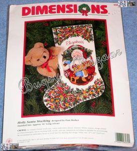 Dimensions Holly Santa Crewel Christmas Stocking Kit