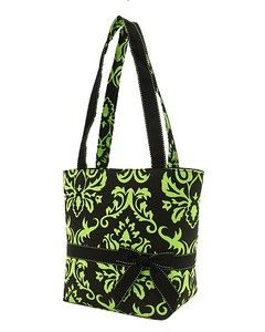DAMASK CANVAS RIBBON ACCENT TOTE BAG NDCOOT(BKLM) BLACK & LIME