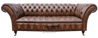 Chesterfield Balmoral 3 Seater Settee Sofa Antique Tan Leather 