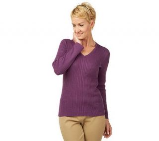 Liz Claiborne New York Long Sleeve Ribbed V Neck Sweater —