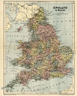  Wales Map Authentic 1895; shows Cities, Counties, Topog, RRs