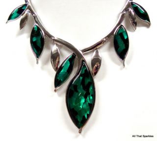 Chunky Emerald Green Unique Leaf Design Statement Necklace and