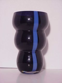 Large Signed Christinenhutte Germany Studio Art Glass Blue Stripe Vase