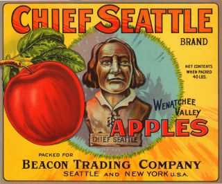 Chief Seattle Vintage Apple Crate Label Washington