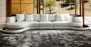 Vig 105 New White Leather Modern Sectional Sofa w Wooden Trim