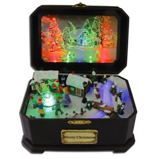 Features of Christmas Music Box Holiday Fiber Optic Lighted Village