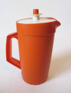 Tupperware 6 Cups Child Kool Aid Pitcher Bright Orange Vacuum Seal Pop