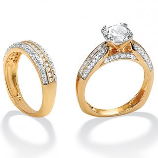 Sterling Silver and 18K Gold Over Sterling Silver CZ Wedding Ring Set