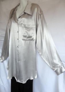 Holiday Liz Claiborne Silver Gray Rayon Satin Boxy Blouse Tunic Shirt