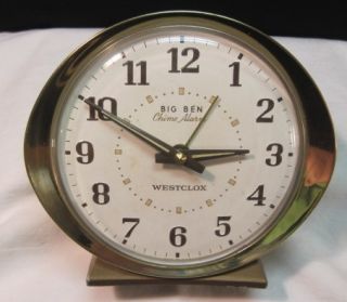 Vtg Westclox Big Ben Chime Alarm Clock White Face Retro Works Great
