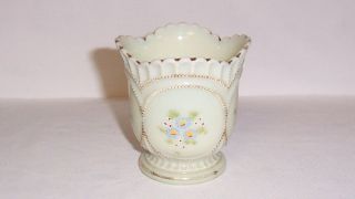 Northwood Beaded Circle Custard Glass Spooner with Floral Design