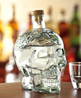 Clear Glass Skull Brain Liquor Decanter Bottle New in Box Gift