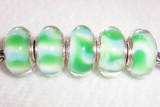 Clear Green Murano Glass Beads Fit European Bracelet A145
