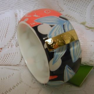 Spring New Clear Lucite Floral Cuff Bangle Bracelet Signed Lilly