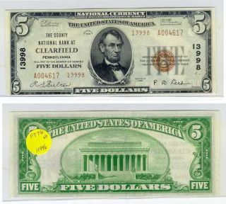 1929T2 $5 Clearfield PA 13998 CH UNC