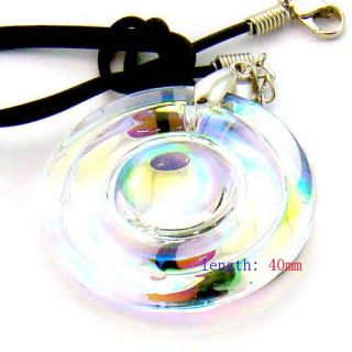 Fashion Gong Circle Crystal Lampwork Glass Bead Pendant Necklace