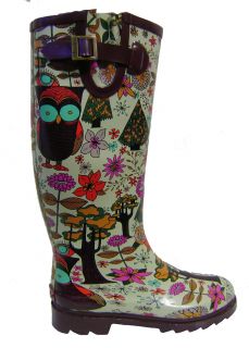 Chooka Gypsy Owl Brown Rain Boots 7 New