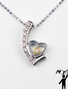 Gold Floating Happy Diamond Heart Pendant Lovely Gift L K