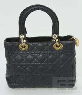 Christian Dior Navy Leather Cannage Quilted Mini Lady Dior Tote