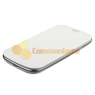 White Leather Flip Book Battery Case Clear Film for Samsung Galaxy S3