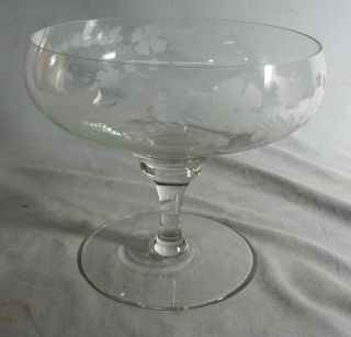 Large Clear Crystal Glass Compote Pedestal Bowl with Etched Florals