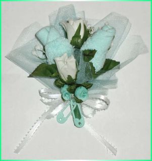 Baby Shower Sock Corsage Mint Green Rose Buds Gift