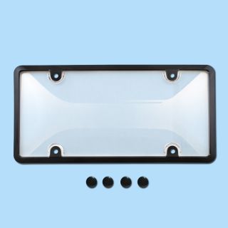 CLEAR PLASTIC LICENSE PLATE SHIELD BLACK FRAME bug cover tag protector