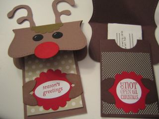 Stampin Up Card Handmade Christmas Reindeer Gift Card Holder