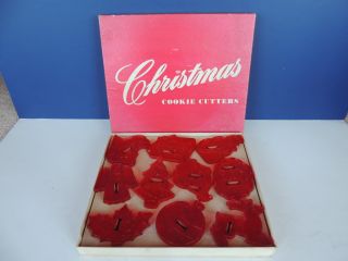 10 hard plastic Christmas Cookie cutters w/ box HRM Ornaments Vintage