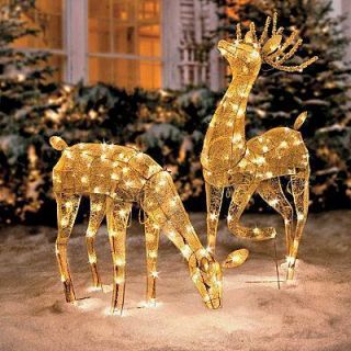   SET OF 2 CHRISTMAS GOLD REINDEER Yard Art Display Holiday Decor
