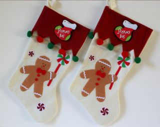 Felt Applique Gingerbread Men Boys Christmas Stockings New