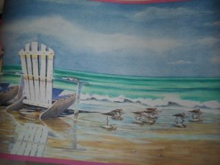 beach scene adirondack chairs wallpaper border denis